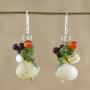 NOVICA Multi-Gem Jasper Cultured Freshwater Pearl .925 Silver Cluster Earrings Exotic Cluster