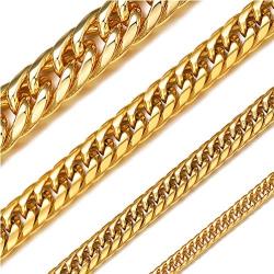 ChainsHouse Miami Cuban Link Chain 6MM-14MM Chunky Stainless Steel/18K Gold Plated Curb Necklace Jewelry for Mens Boys Womens 18-30'', Send Gift Box