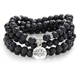 Self-Discovery 108 Bead Mala Bracelet with Lotus Charm and 6mm Small Stone Beads