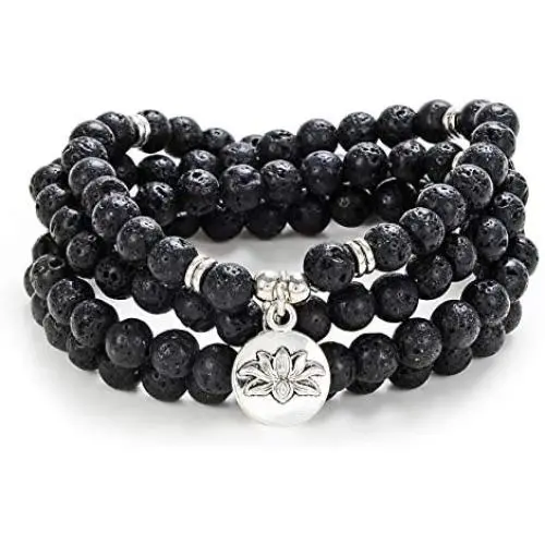 Self-Discovery 108 Bead Mala Bracelet with Lotus Charm and 6mm Small Stone Beads Self-Discovery 108 Bead Mala Bracelet with Lotus Charm and 6mm Small Stone Beads