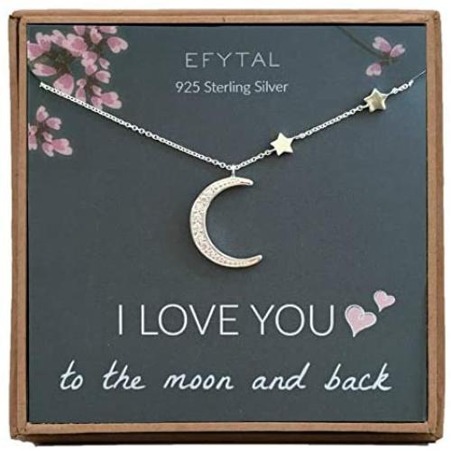 EFYTAL Mom Gifts, 925 Sterling Silver CZ Crescent Moon & Stars Necklace for Mother, Necklaces for Women, Best Birthday Gift Ideas, Pendant Mothers Jewelry For Her, Mothers Day