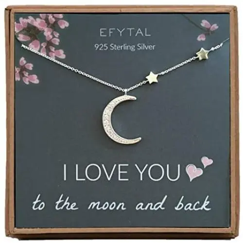 EFYTAL Mom Gifts, 925 Sterling Silver CZ Crescent Moon & Stars Necklace for Mother, Necklaces for Women, Best Birthday Gift Ideas, Pendant Mothers Jewelry For Her, Mothers Day