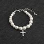 POTIY Christening Gift Pearl Bracelet with Cross for First Communion Baptism Jewelry Communion Gift for Godmother Goddaughter Religious Jewelry