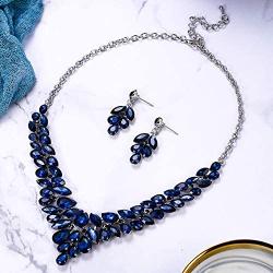 BriLove Wedding Bridal Jewelery Set for Women Crystal Teardrop Marquis Cluster Statement Necklace Dangle Earrings