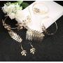 ORAZIO 6Pcs Grecian Goddess Costume Accessories Set Greek Leaf Headband Coil Bracelet Artificial Pearl Earrings Golden Leaves Bridal Hair Comb for Women Wedding Party