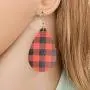 6 Pieces Christmas Red Black Plaid Print Jewelry Set, Christmas Plaid Multi-Layer Bracelet, Faux Leather Dangle Earrings, Tassel Necklace for Women