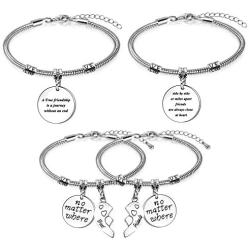 XYIYI 4 Pieces Best Friend Bracelets Adjustable Engraved Friendship Bangle Bracelet BBF Jewelry Set Graduation Gifts Birthday Gifts