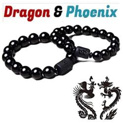 Anti-Swelling Black Obsidian Bracelet - Natural Obsidian Stone Bead Bracelet Couple Men 12mm and Women 10mm Dragon and Phoenix Totem Jewelry