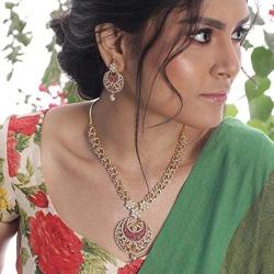 Tarinika Tiah Gold-Plated Indian Jewelry Set with Necklace and Earrings - White Red