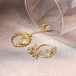 AOBOCO Fairy Earrings Sterling Silver Asymmetric Earrings Embellished with Crystals from Austria, Hypoallergenic Dangle Drop Earrings, Anniversary Birthday Flower Fairy Elf Jewelry Gifts for Women