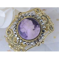 Alilang Womens Antique Golden Tone Purple Victorian Cameo Lady Bangle Bracelet