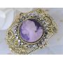 Alilang Womens Antique Golden Tone Purple Victorian Cameo Lady Bangle Bracelet