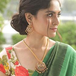 Tarinika Kriya Gold-Plated Cubic Zirconia Indian Pendant Necklace and Earring Jewelry Set - White Red
