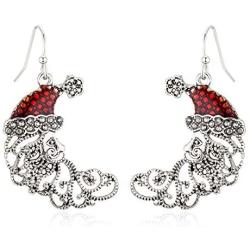 RareLove Vintage Christmas Crescent Half Moon Santa Piercing Dangle Earrings Silver Plated Alloy Holiday Jewelry For Women Girls