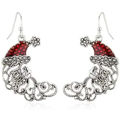 RareLove Vintage Christmas Crescent Half Moon Santa Piercing Dangle Earrings Silver Plated Alloy Holiday Jewelry For Women Girls RareLove Vintage Christmas Crescent Half Moon Santa Piercing Dangle Earrings Silver Plated Alloy Holiday Jewelry For Women Girls