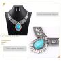 Fstrend Boho Necklace Earring Set Silver Turquoise Pendant Chain Hollow Statement Necklaces Jewelry for Women and Girls