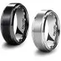 King Will BASIC Mens Black Titanium Ring 8mm Polished Beveled Stepped Edge Matte Brushed Finish Center Wedding Band 2Pcs Set