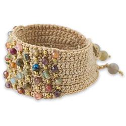 NOVICA Hand Crocheted Wristband Cuff Bracelet with Chalcedony and Labradorite, Life in Pai