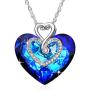 Alantyer Austrian Blue Crystal I Love You Forever Double Heart Princess Pendant Necklace 14K White Gold Plated Chain Necklace for Women Girls Silver Romantic Jewelry Gift 18