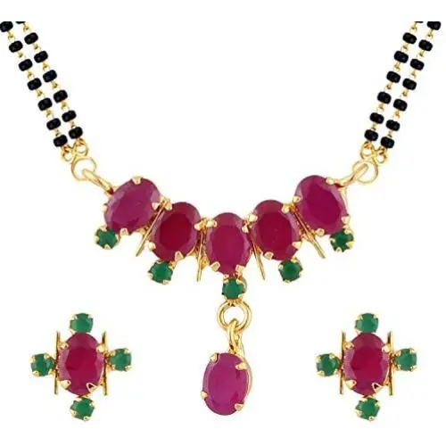 Efulgenz Indian Bollywood Traditional Gold Plated Ruby Emerald/Color CZ Stone Mangalsutra Pendant Necklace Jewelry with Chain for Women Efulgenz Indian Bollywood Traditional Gold Plated Ruby Emerald/Color CZ Stone Mangalsutra Pendant Necklace Jewelry with Chain for Women