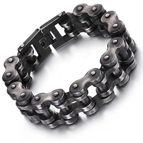 Large Heavy Titanium Chain Bike Bicycle Bracelet Mens Jewelry Brush Black Stainless Steel Motorcycle Biker Bracelet 12/18/22mm