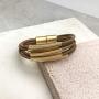 NIEVOS JEWELRY 24k Gold Bracelet 24k Gold Plated Tubes And Camel 3mm Leather Cord Magnet Bracelet Timeless Classics 1910 Designer Made By Women For Her Handmade Rare Unique Gift Jewelry Love