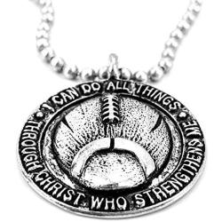 Football Necklace I Can Do All Things Through Christ in Antique Silver Finish Phililippians 413