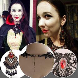 Black Lace Necklace and Earrings Set,BagTu Gothic Lolita Red Pendant Choker for a Halloween Costume and Wedding