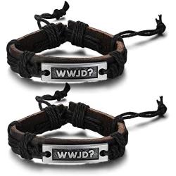 PJ Jewelry 2 Pack Religious What Would Jesus Do WWJD Braided Leather Bracelet Wristband for Men