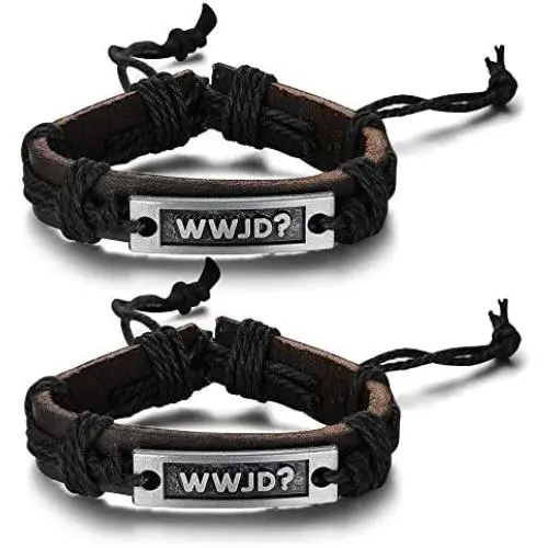 PJ Jewelry 2 Pack Religious What Would Jesus Do WWJD Braided Leather Bracelet Wristband for Men PJ Jewelry 2 Pack Religious What Would Jesus Do WWJD Braided Leather Bracelet Wristband for Men