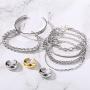 Gold Cuban Chain Bracelet Set & Open Dome Rings Set 14K Gold Plated Cuff Bangles Bracelets for Women Girls (9PCS)