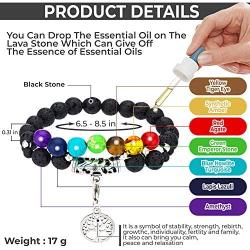 7 Chakra Bracelets For Women Men 8mm Lava Rock Stone Essential Oil Diffuser Healing Anxiety Distance Couple Friendship Charm Bracelet