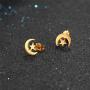 Crescent Moon Star/Ankh Stud Earrings, 18K Gold Plated Stainless Steel Earrings, Women Jewelry Gift
