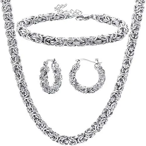 ORAZIO Stainless Steel Byzantine Chain Necklace Bracelet Earrings for Women Jewelry Set ORAZIO Stainless Steel Byzantine Chain Necklace Bracelet Earrings for Women Jewelry Set