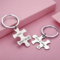 CJ&M Stainless Steel His Crazy Her Weirdo Couples Keychains Set,Personalized Couples Jewelry,Perfect Gift for Boyfriend Girlfriend