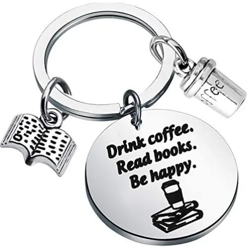 BEKECH Book Lovers Gift Coffee Lovers Gift Drink Coffee Read Books Be Happy Keychain Gift for Reading Lovers Bookworms Reader Book Club Gift Librarian Gift BEKECH Book Lovers Gift Coffee Lovers Gift Drink Coffee Read Books Be Happy Keychain Gift for Reading Lovers Bookworms Reader Book Club Gift Librarian Gift