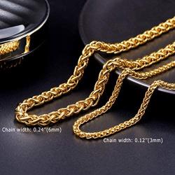 PROSTEEL Stainless Steel Chain Necklace for Men Women, Wheat Chain/Rope Chain/Box Chain, Black/Silver/Gold Tone, W:3mm/6mm, L: 18/20/22/24/26/28/30 inch, Come Gift Box