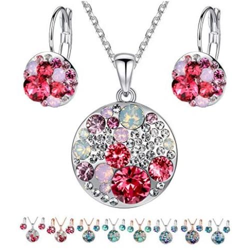Leafael Ocean Bubble Womens Crystal Jewelry Set Costume Fashion Pendant Necklace Earring Set, Silver Tone or 18K Rose Gold Plated, 18'' + 2'', Gifts for Women