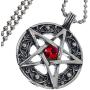 Wicca Wiccan Pagan Jewelry Celtic Pentacle Pentagram Star Red Crystal Gem Pewter Pendant Necklace Protection Amulet Wealth Money Good Fortune Luck Lucky Charm Talisman Medallion w silver ball chain