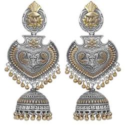 Aheli Exquisite Peacock Flower Design Oxidized Jhumki Earrings Crafted Indian Ethnic Dangler Fashion Jewelry for Women Girls
