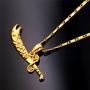 U7 Islamic Muslim Jewelry 18K Gold Plated Engraved Imam Ali Sword Dhul-Fiqar Zulfiqar Necklace
