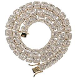 JINAO 10MM 18k Gold Plated Iced Out Jumbo Square Sparkling Baguette Cubic Zirconia Tennis Link Chains for Men