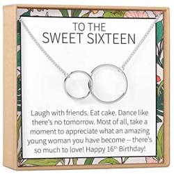 Sweet 16 Gift Necklace: Sweet Sixteen, 16th Birthday, Gift for Her, 2 Interlocking Circles (silver-plated-brass, NA)