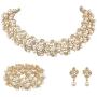 EVER FAITH Austrian Crystal Bridal Ivory Color Simulated Pearl Leaf Luxury Necklace Earrings Bracelet Set