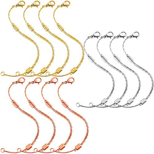 Hicarer 12 Pieces Stainless Steel Chain Extender Adjustable Necklace Extender Chain with Lobster Clasp