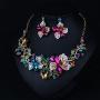 Hamer Wedding Jewelry Sets for Brides Multi-Color Crystal Flowers Choker Gothic Necklace and Earrings Sets Costume Jewelry for Women