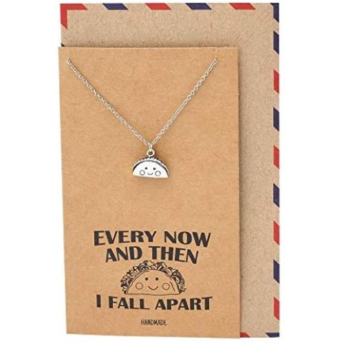 Quan Jewelry Taco Necklace, Gifts for Foodie Taco Lovers Mexican Food, Spanish Taco, Fall Apart Funny Quote Pendant Charm - 100% Handmade