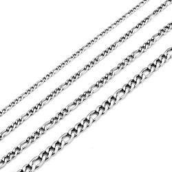 MEMGIFT Stainless Steel 16 Inches to 28 Inches Figaro Chain Necklace Width 3MM 4MM 5MM 6MM Simple Figaro Link Chain for Men Women Teen Girls Boys Best Friend Sister Fashion Jewelry