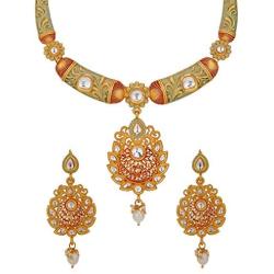 Efulgenz Indian Bollywood Traditional 14 K Gold Plated Kundan Pearl Wedding Choker Necklace Earrings Jewelry Set