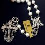 elegantmedical Handmade Pearls Bead Catholic Necklace Lasso Wedding Rosary Cross Crucifix